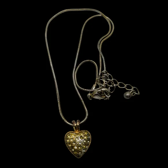 90s Vintage Heart Shape Pendent Necklace With Rhinestones For Wemen - Picture 2 of 4